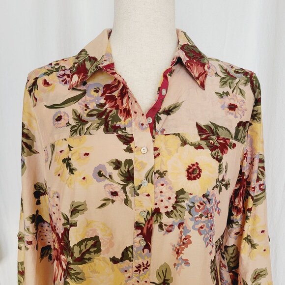 Soft Surroundings Red Pink Floral Long Sleeve Blouse Silk Blend Size S - Picture 2 of 11